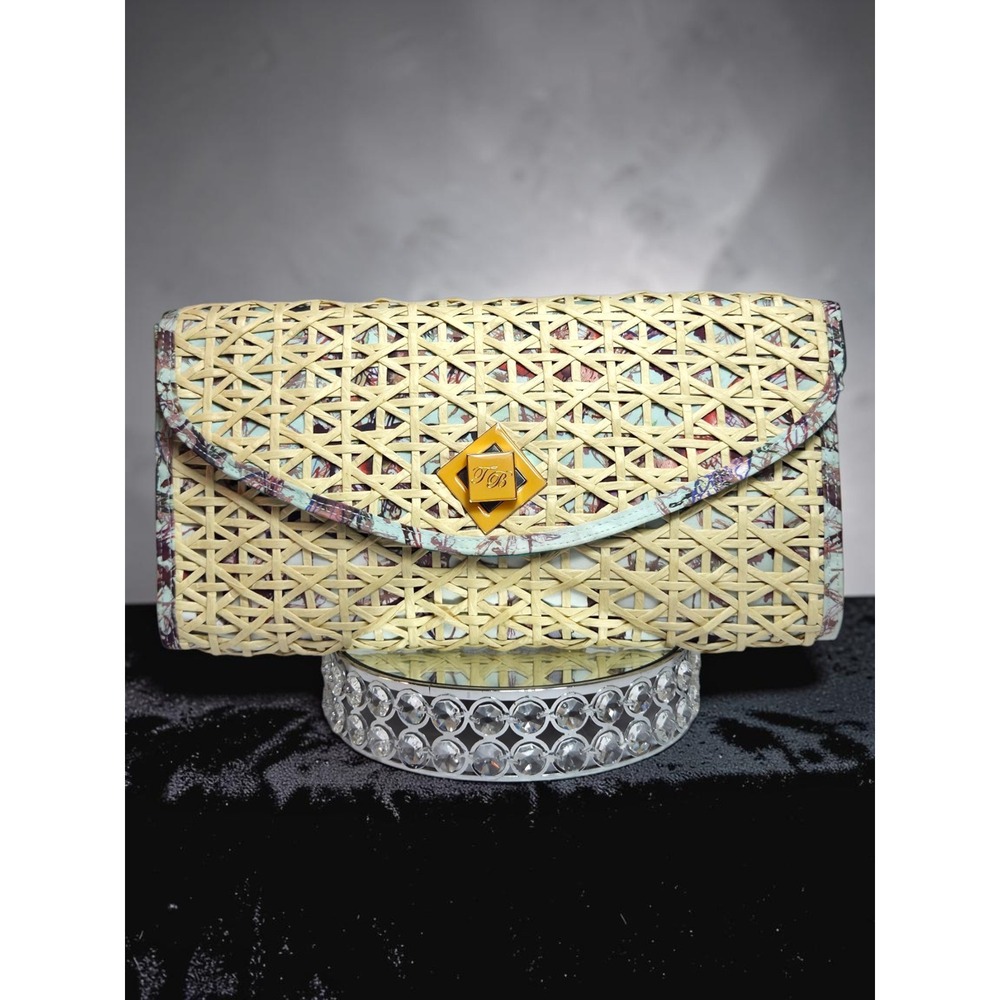 Ted Baker Woven Straw Look‎ Clutch Natural Multicolor Oversized Resort Hand Bag